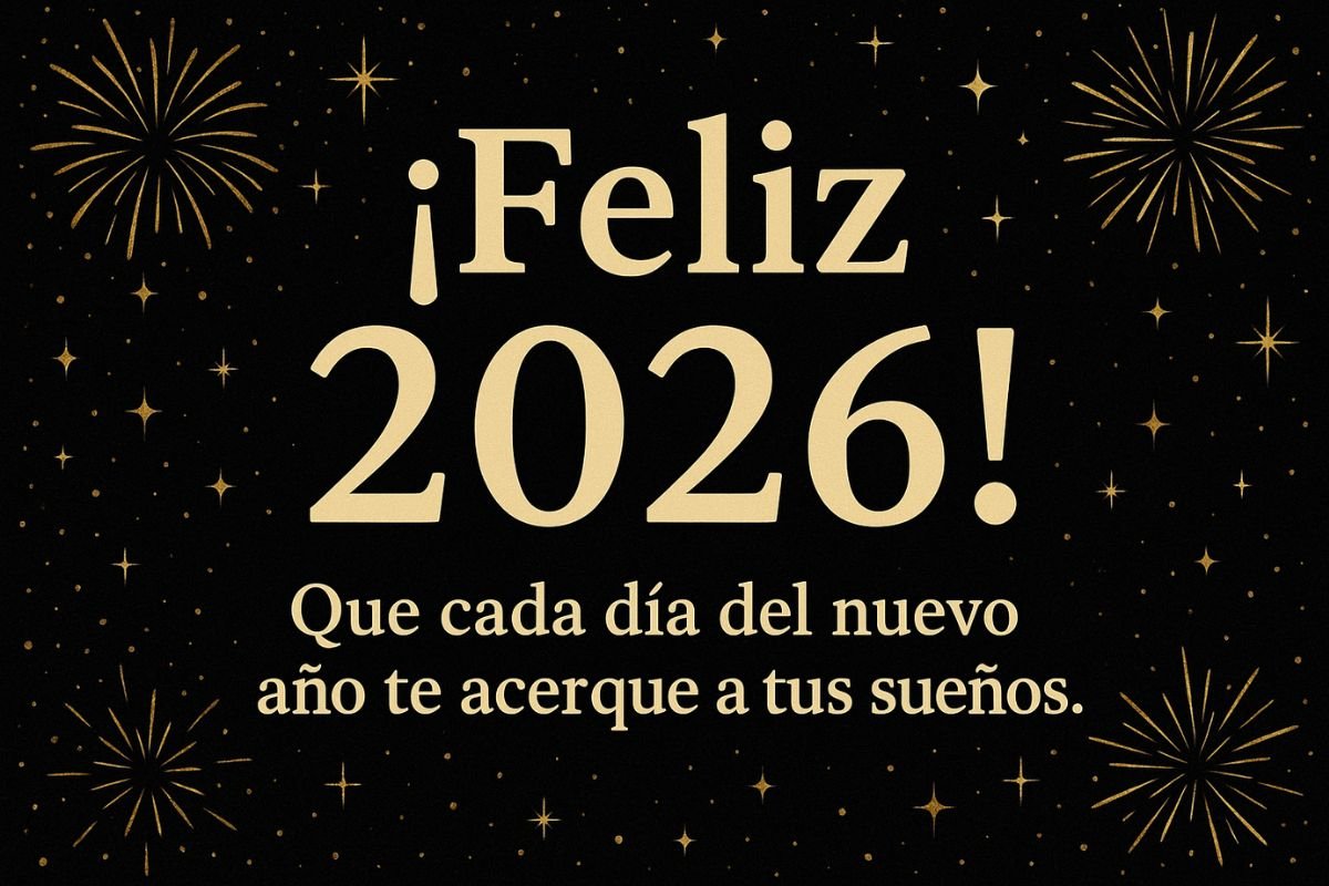 Imagen con fuegos artificiales y mensaje de buenos deseos